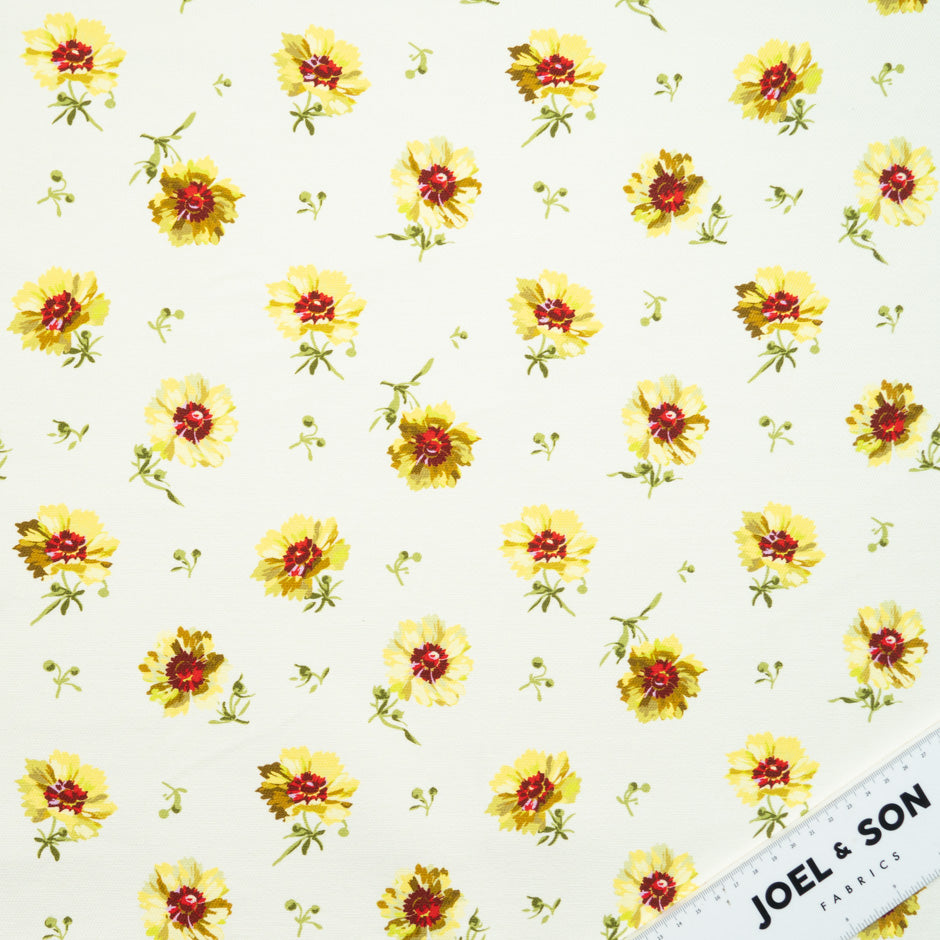 Floral Printed Ivory Stretch Cotton Drill