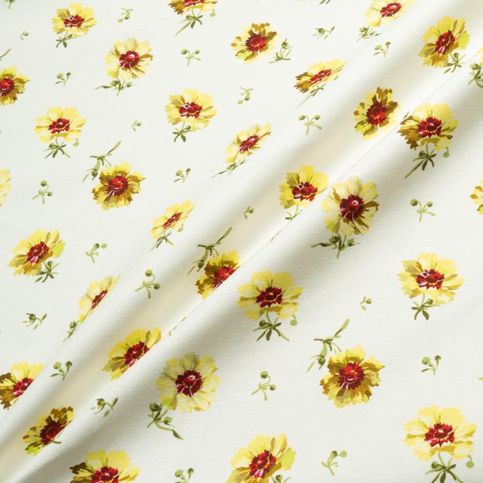Floral Printed Ivory Stretch Cotton Drill