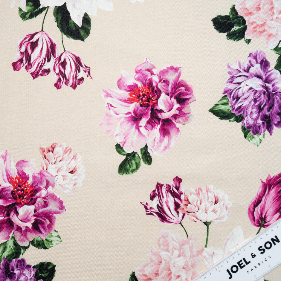 Pink Floral Printed Cotton & Linen Blend