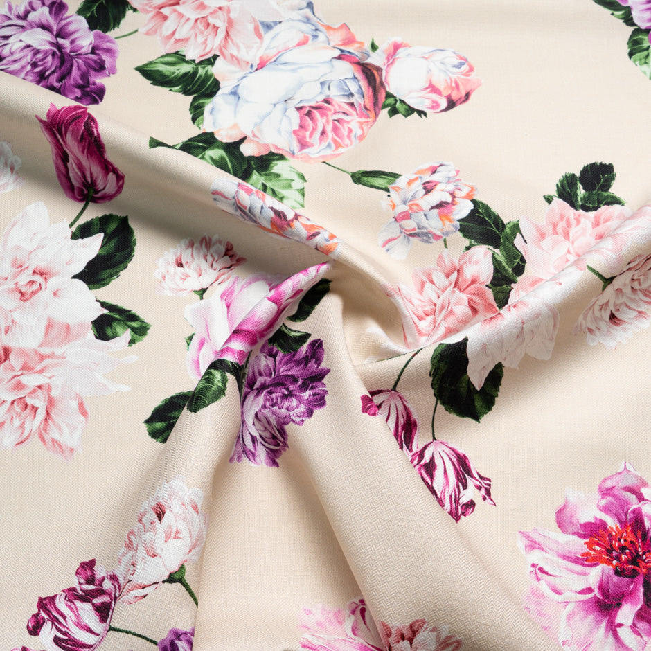 Pink Floral Printed Cotton & Linen Blend