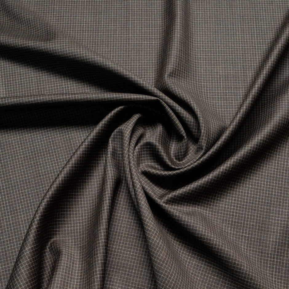 Brown Checkered Super 170s Wool & Silk Blend Suiting