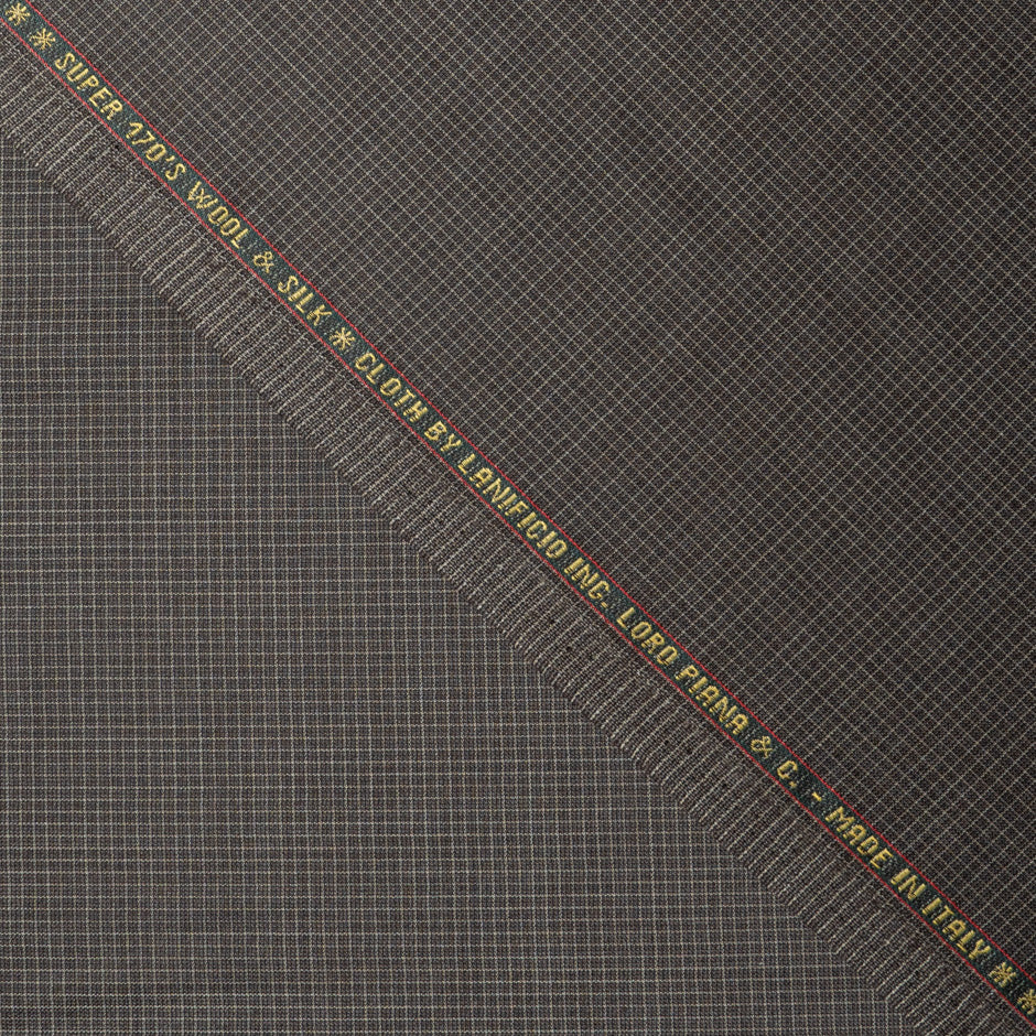 Brown Checkered Super 170s Wool & Silk Blend Suiting