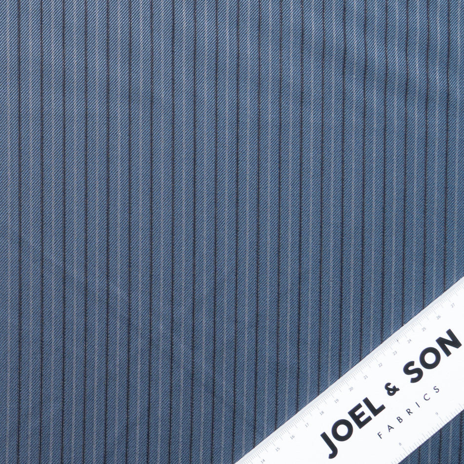 Black Pinstriped Blue Super 150s Wool Suiting