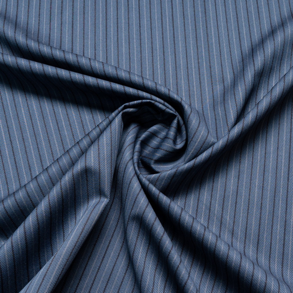 Black Pinstriped Blue Super 150s Wool Suiting