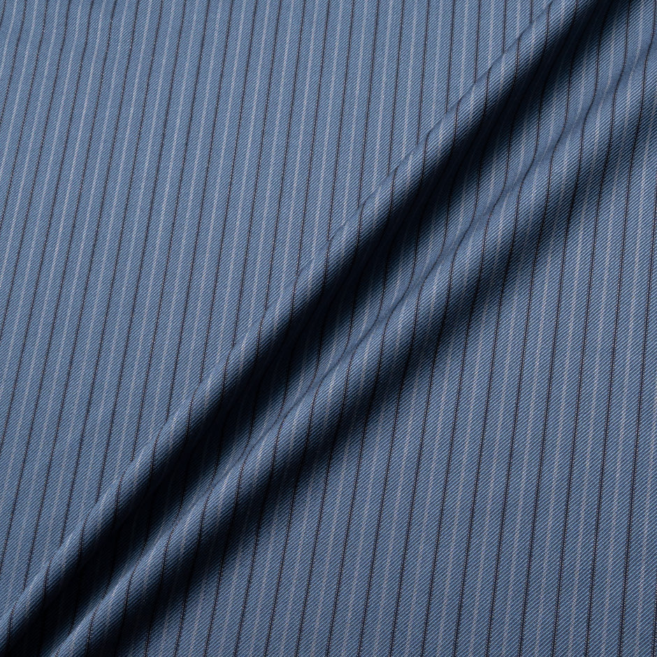 Black Pinstriped Blue Super 150s Wool Suiting