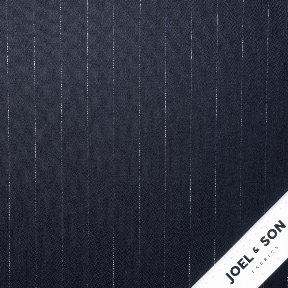 Super 120s Worsted Wool & Cashmere Blue Pinstripe Suiting