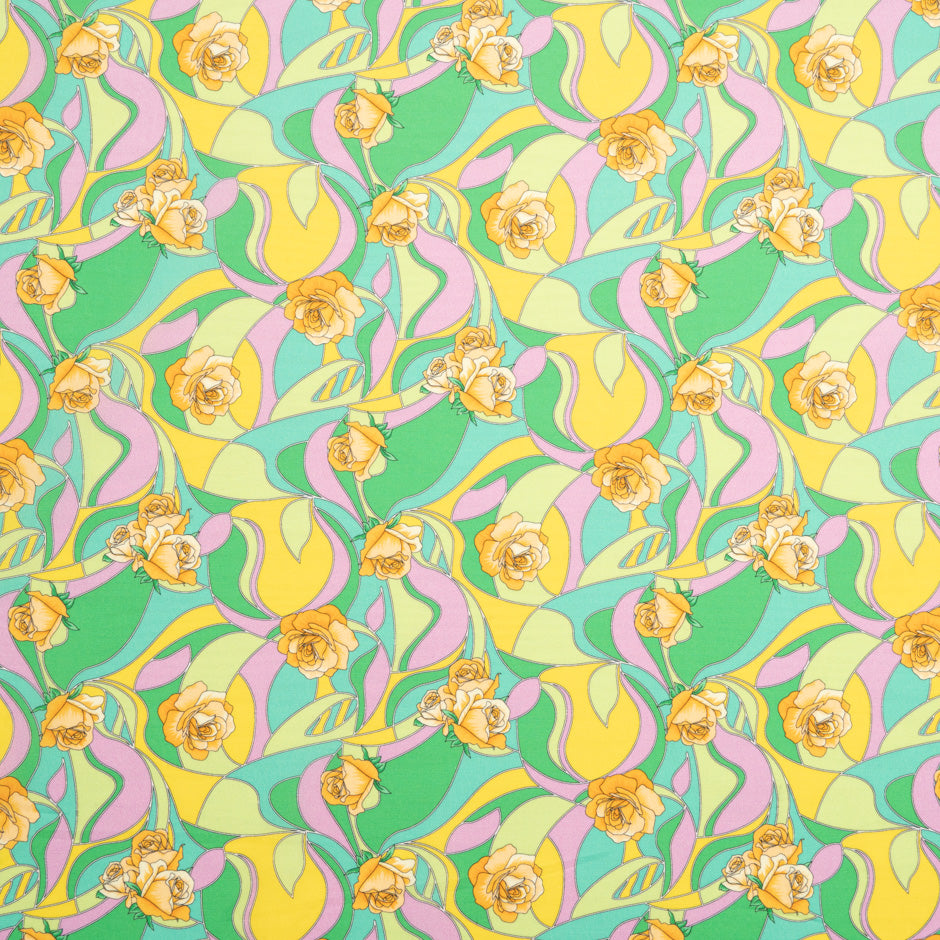 Retro Rose Geometric Printed Green Pure Cotton