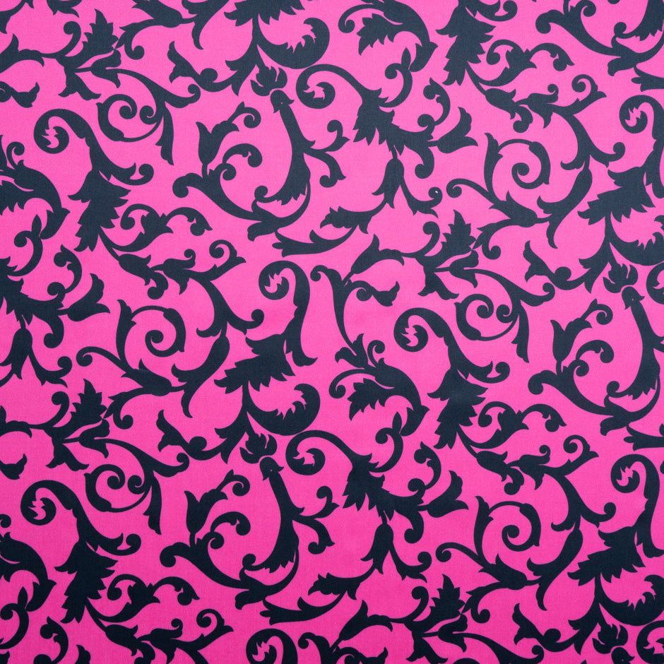 Black Floral Printed Fuchsia Pure Cotton (A 2.75m Piece)