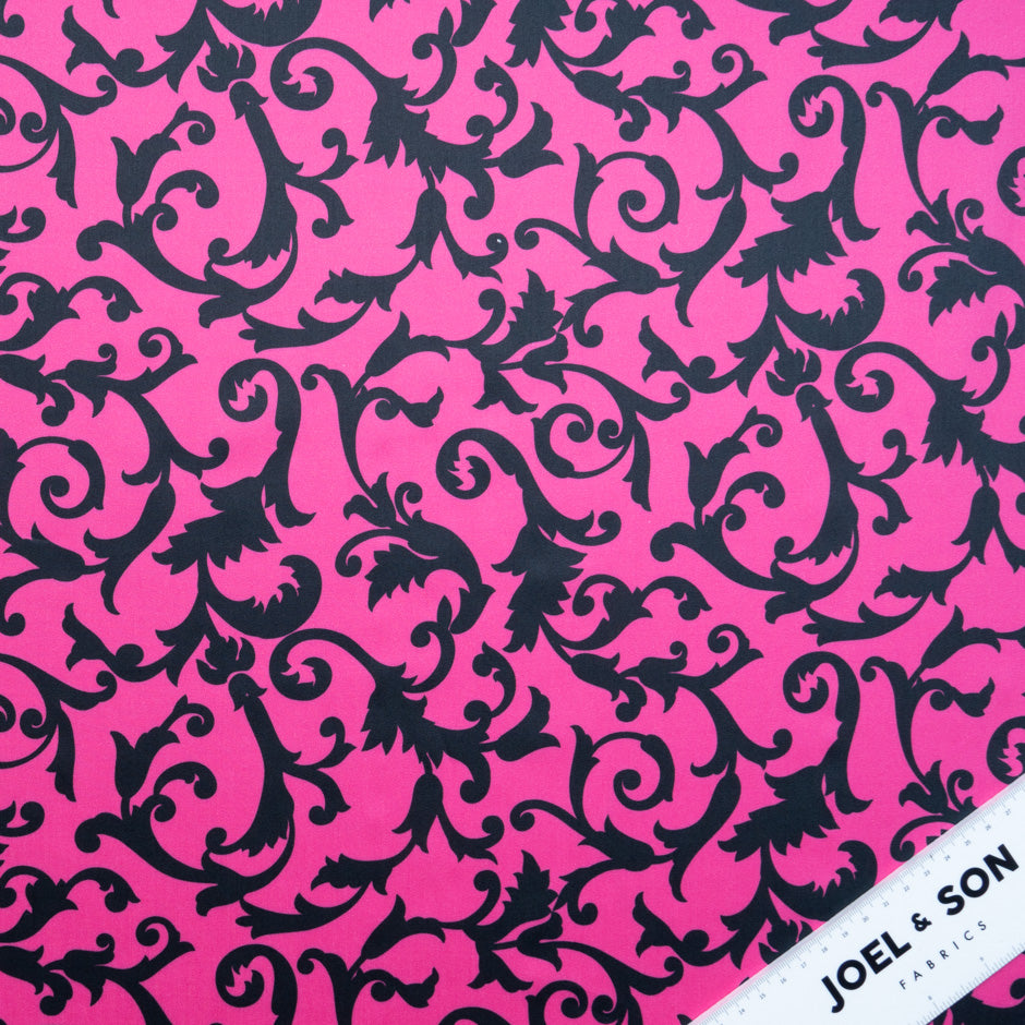 Black Floral Printed Fuchsia Pure Cotton (A 2.75m Piece)