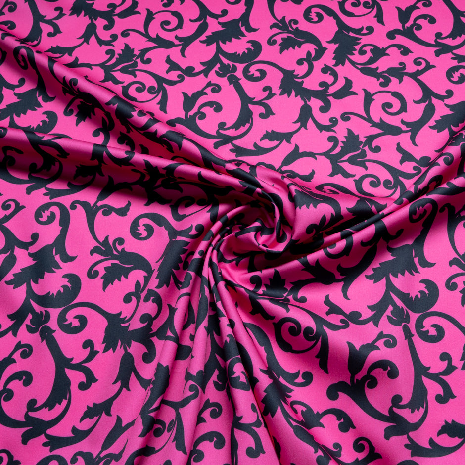Black Floral Printed Fuchsia Pure Cotton (A 2.75m Piece)