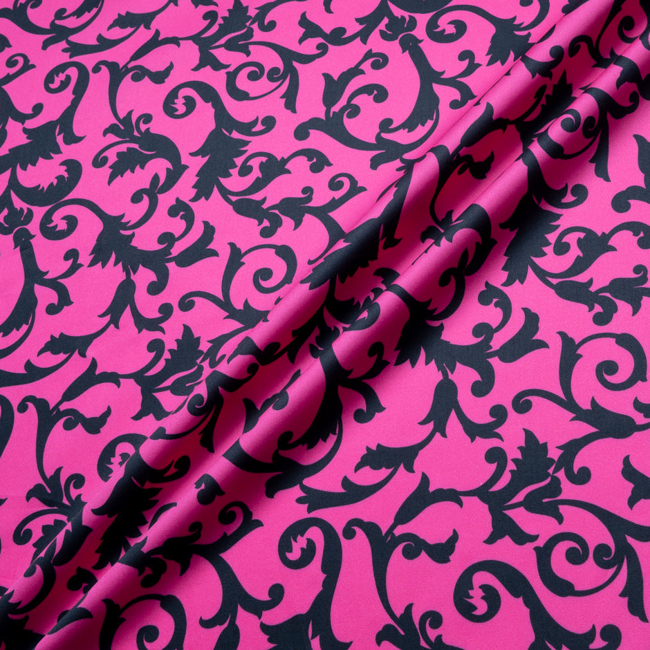Black Floral Printed Fuchsia Pure Cotton (A 2.75m Piece)