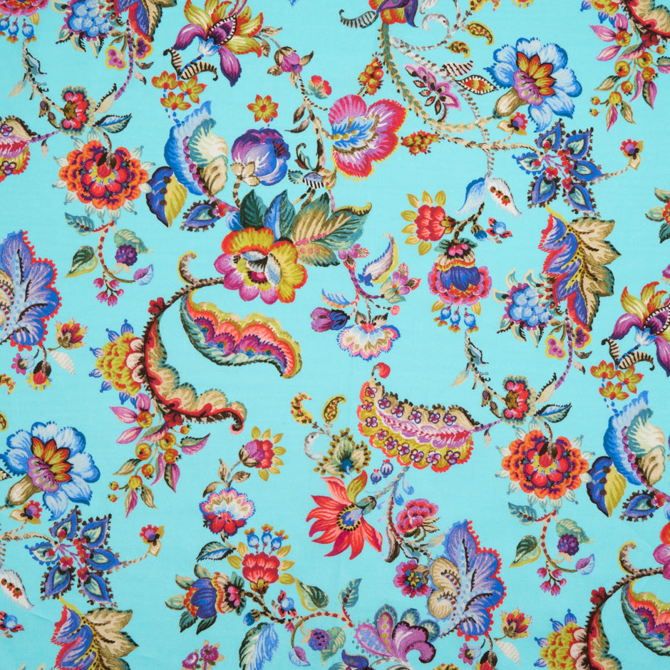 Multi-Coloured Floral Printed Blue Luxury Cotton
