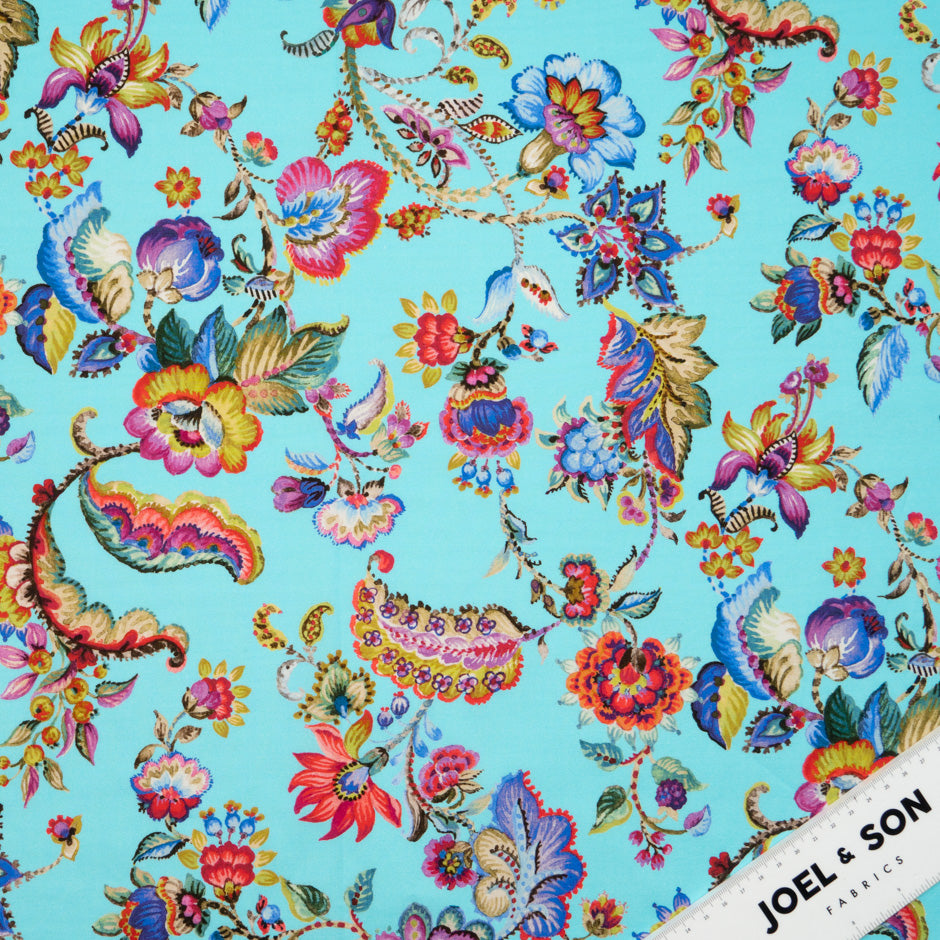 Multi-Coloured Floral Printed Blue Luxury Cotton