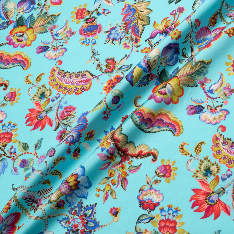 Multi-Coloured Floral Printed Blue Luxury Cotton