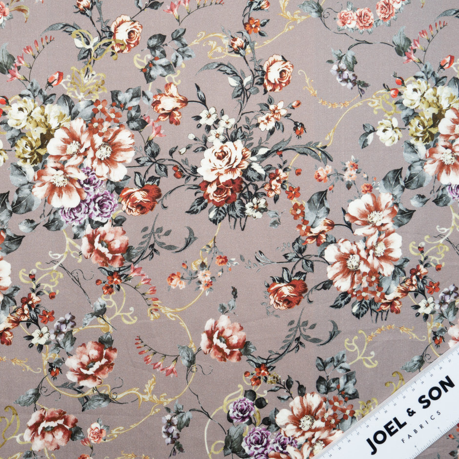 Brown & Grey Floral Printed Pure Cotton
