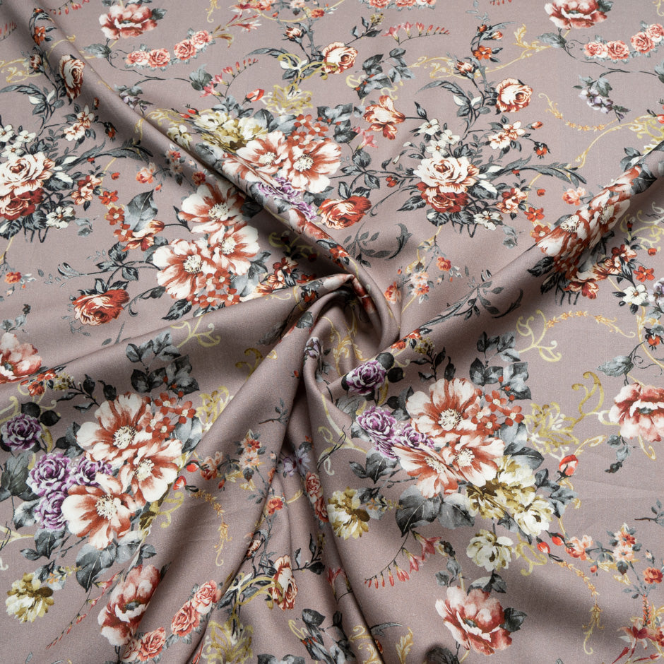 Brown & Grey Floral Printed Pure Cotton