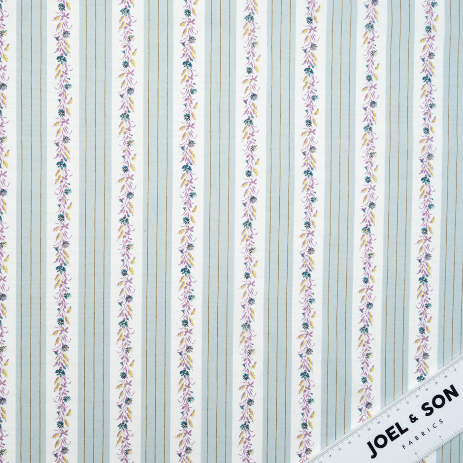 Floral & Stripe Eau de Nil Pure Cotton