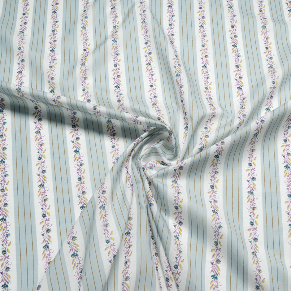 Floral & Stripe Eau de Nil Pure Cotton