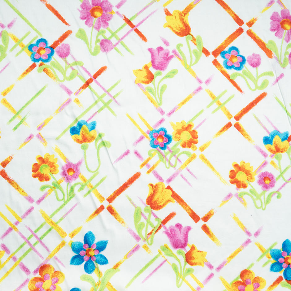Multi-Coloured Floral Printed White Cotton