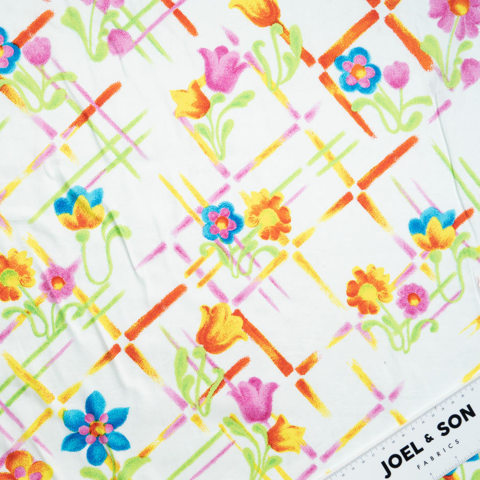 Multi-Coloured Floral Printed White Cotton