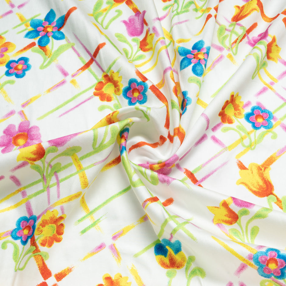 Multi-Coloured Floral Printed White Cotton