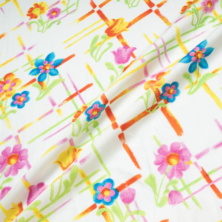Multi-Coloured Floral Printed White Cotton