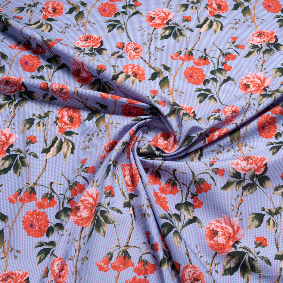 Floral Printed Gingham Checked Pure Cotton