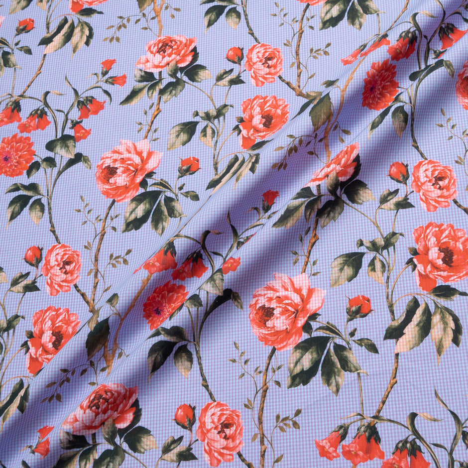 Floral Printed Gingham Checked Pure Cotton