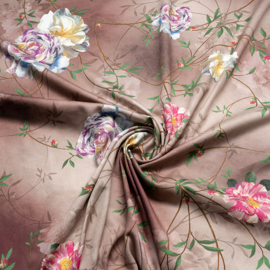 Floral Printed Brown Shaded Pure Cotton (A 2.45m Piece)