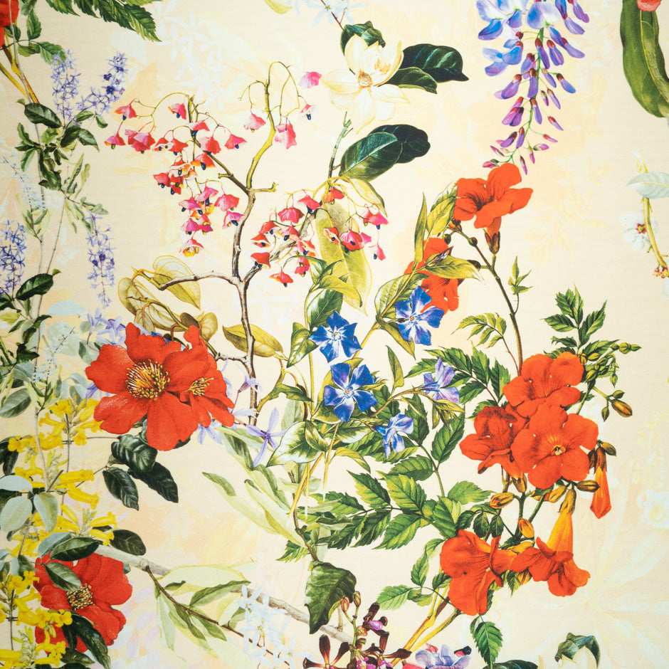 Pretty Floral Printed Cream Silk Blend Mikado