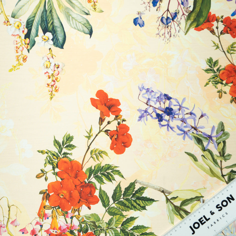 Pretty Floral Printed Cream Silk Blend Mikado