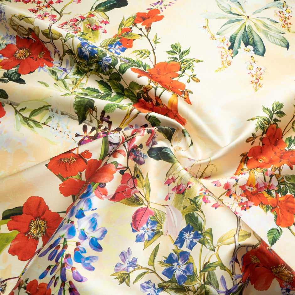 Pretty Floral Printed Cream Silk Blend Mikado