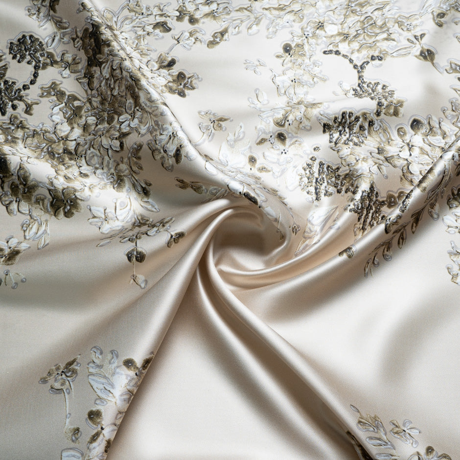Floral Printed Soft Finish Champagne Silk Mikado
