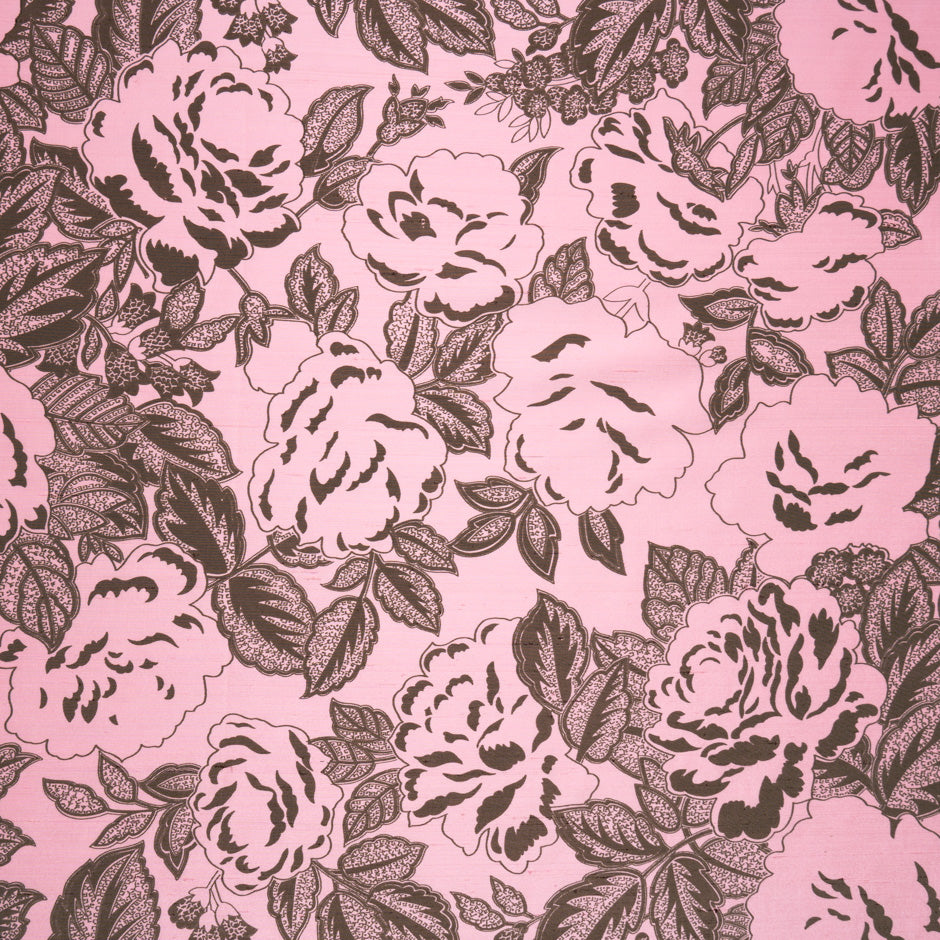 Brown Floral Baby Pink Silk Twill Blend