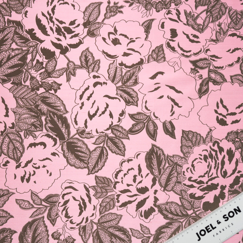 Brown Floral Baby Pink Silk Twill Blend