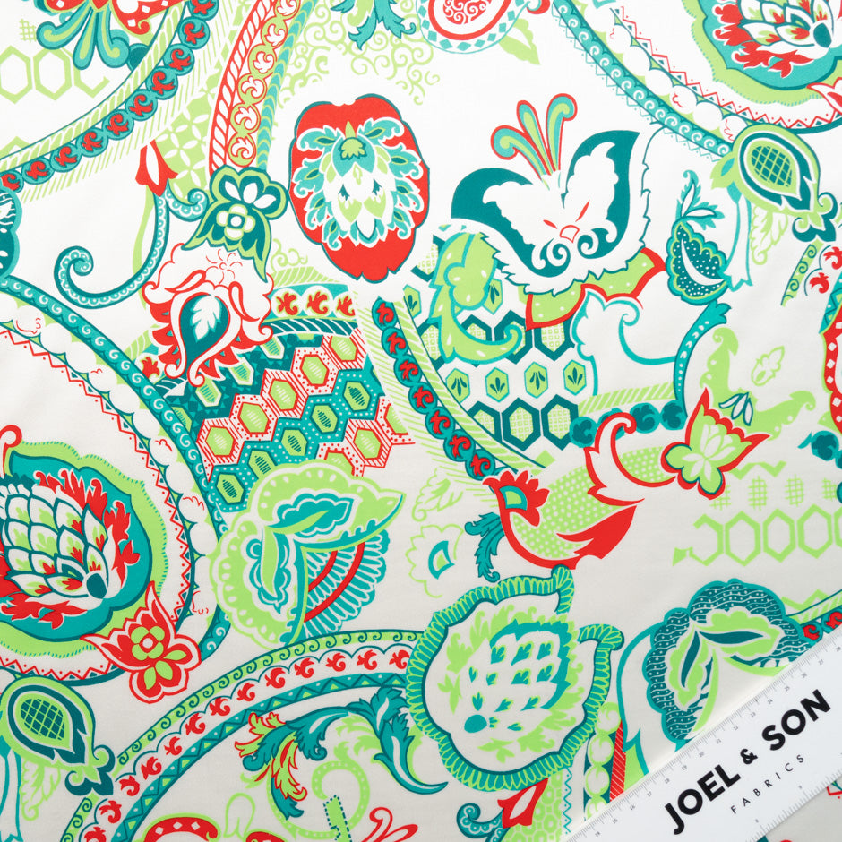 Red & Green Floral Printed Silk Duchess Satin