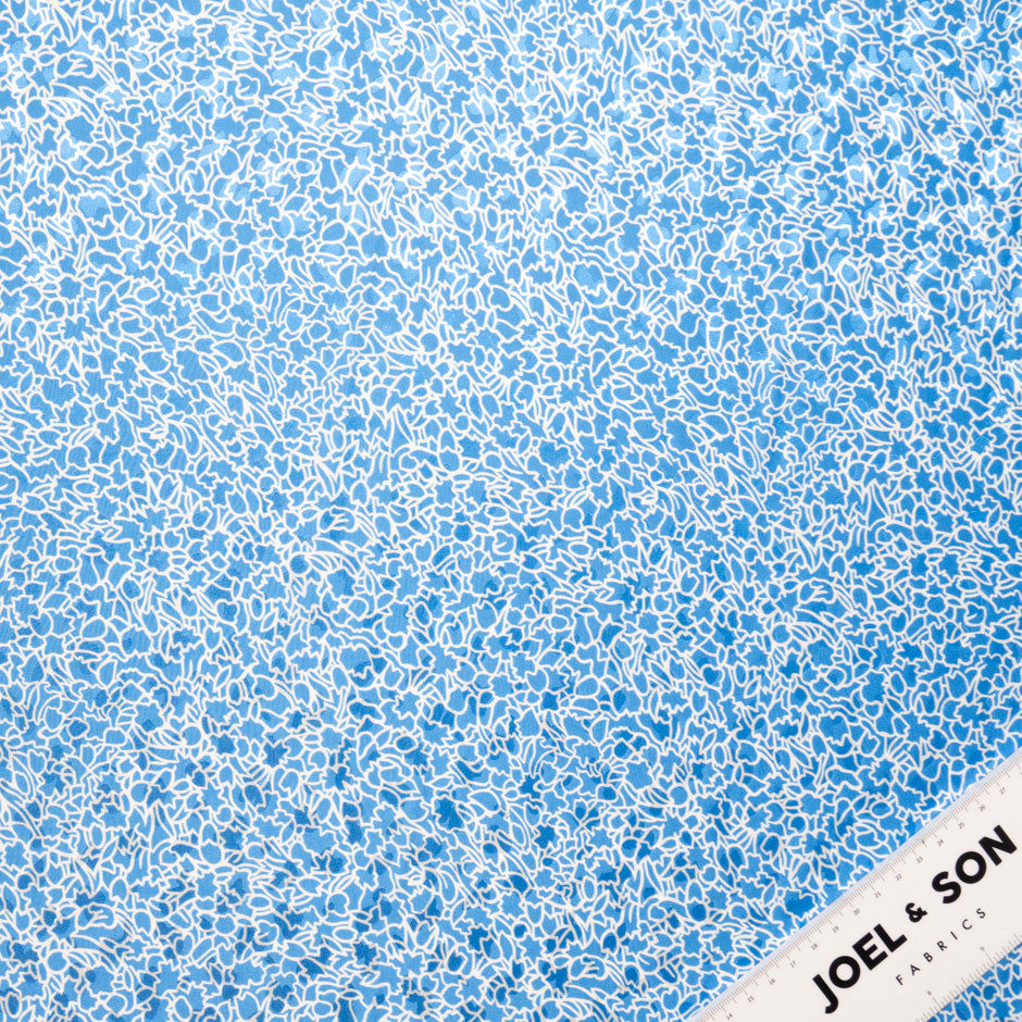 White Abstract Printed Rich Blue Silk Jacquard