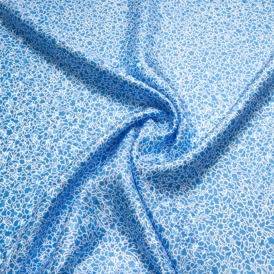 White Abstract Printed Rich Blue Silk Jacquard