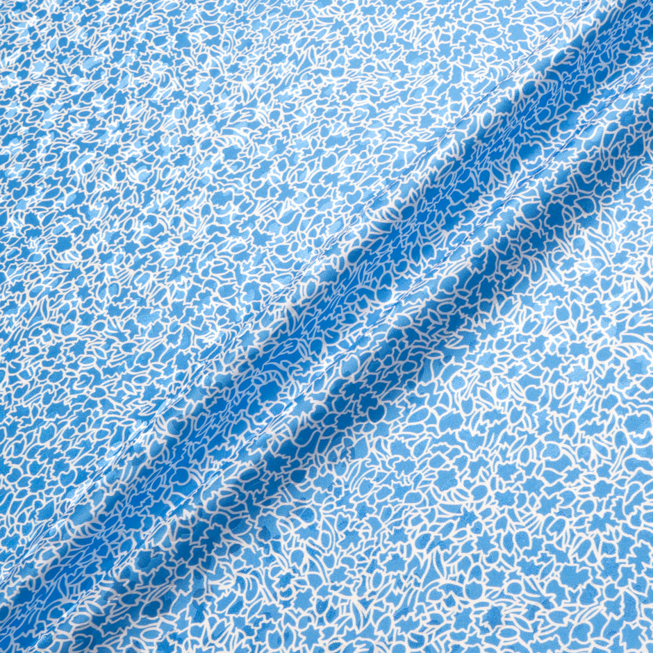 White Abstract Printed Rich Blue Silk Jacquard
