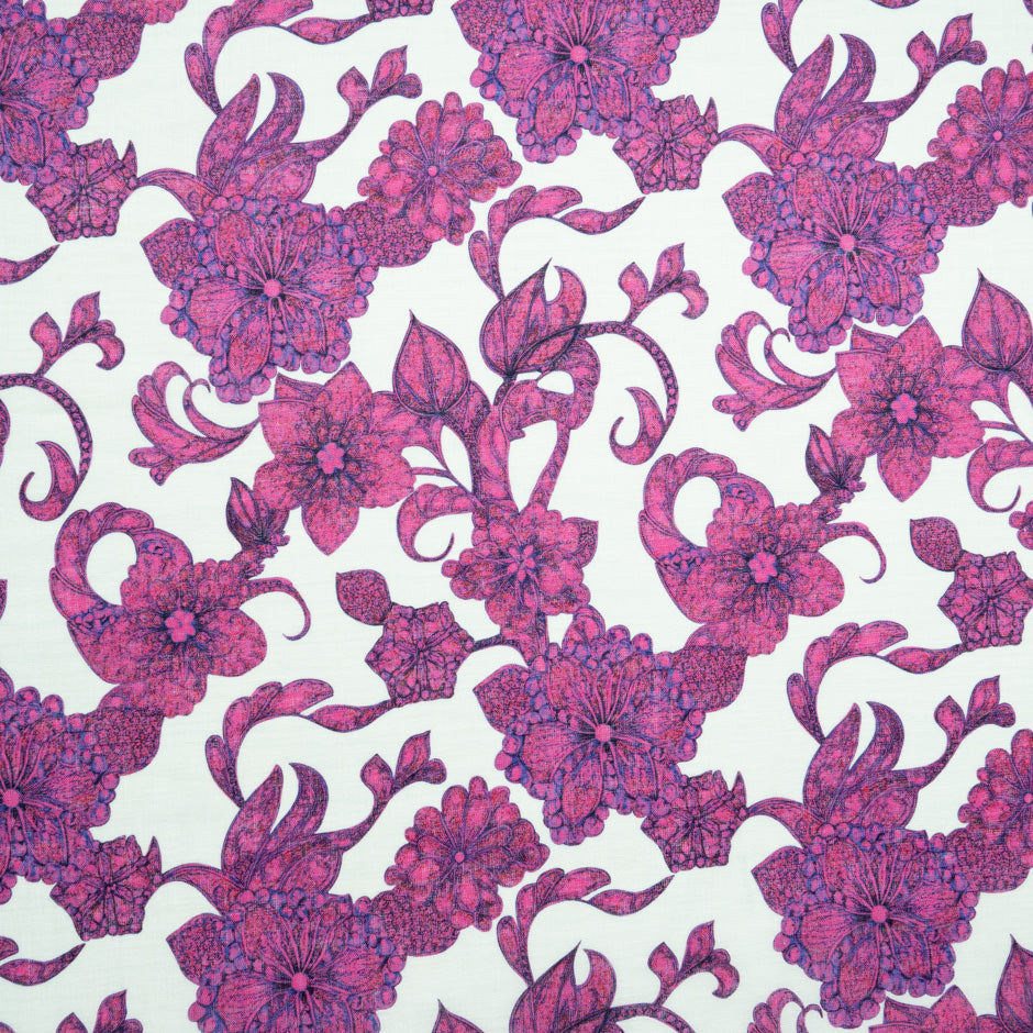 Magenta Floral Printed Linen (A 1.60m Piece)