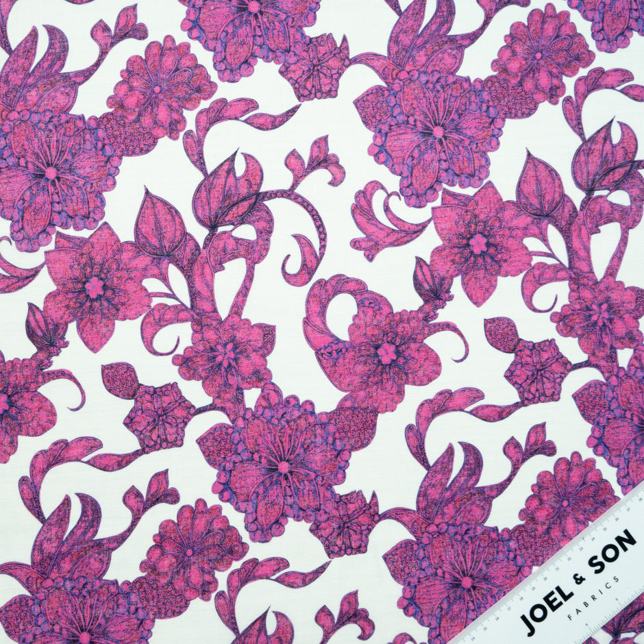 Magenta Floral Printed Linen (A 1.60m Piece)