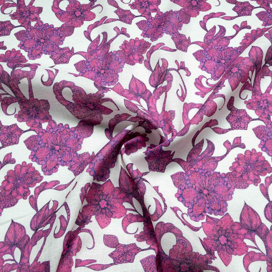 Magenta Floral Printed Linen (A 1.60m Piece)
