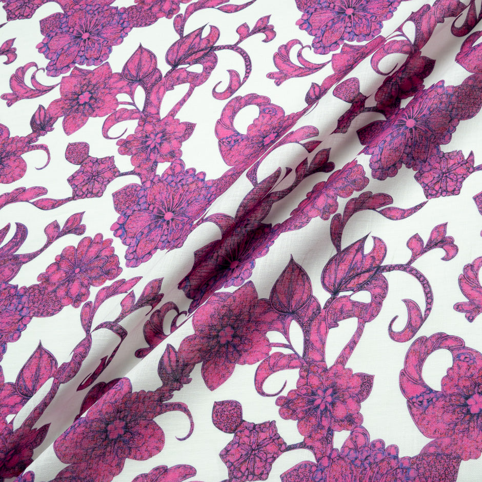 Magenta Floral Printed Linen (A 1.60m Piece)