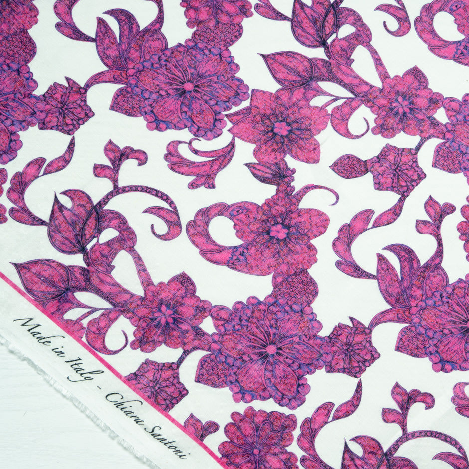 Magenta Floral Printed Linen (A 1.60m Piece)