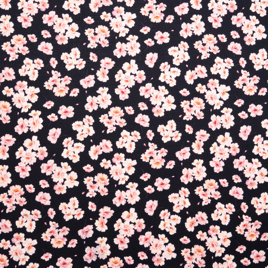 Floral Printed Black Pure Wool Challis