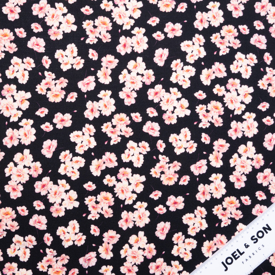Floral Printed Black Pure Wool Challis