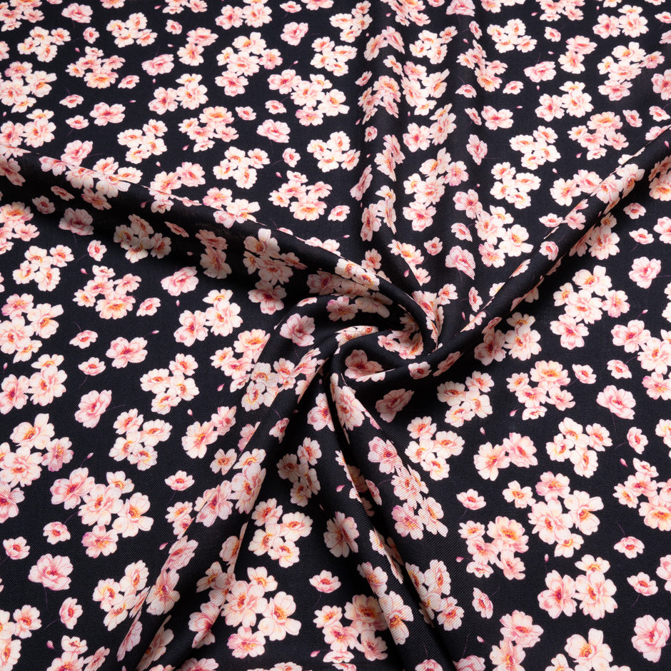 Floral Printed Black Pure Wool Challis