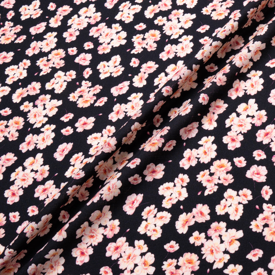 Floral Printed Black Pure Wool Challis