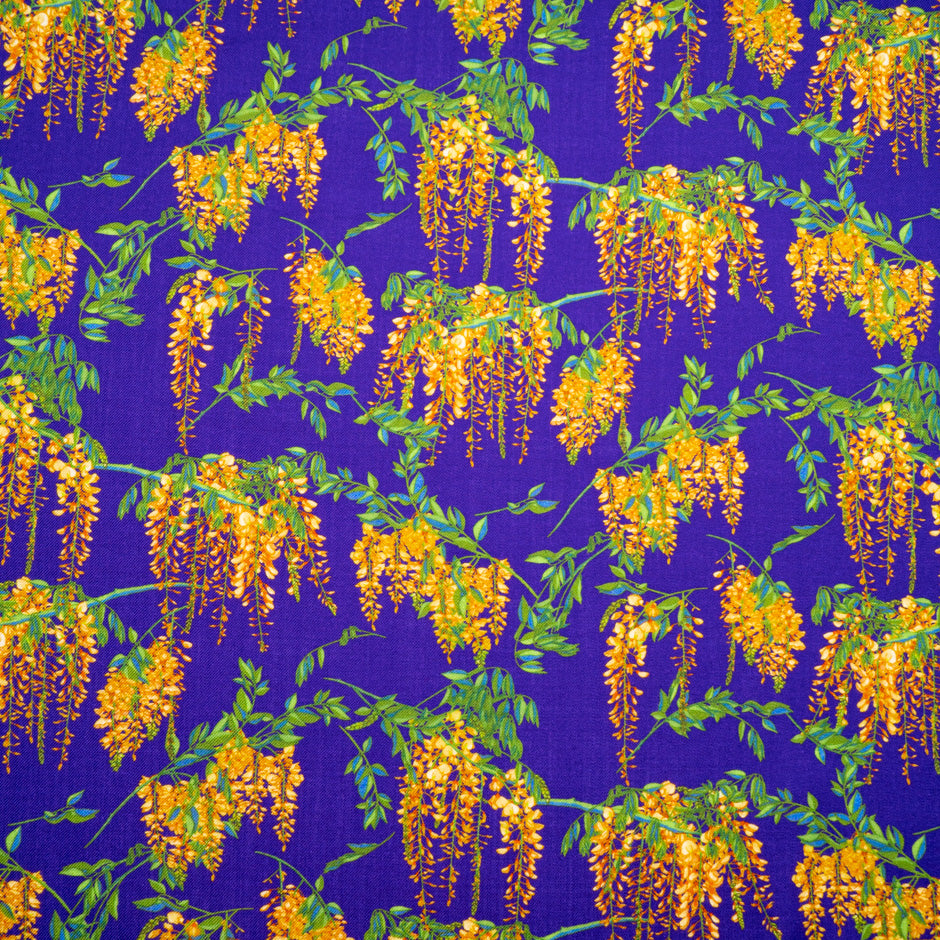 Hanging Floral Printed Electric Blue Merino Wool