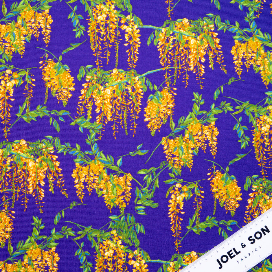 Hanging Floral Printed Electric Blue Merino Wool